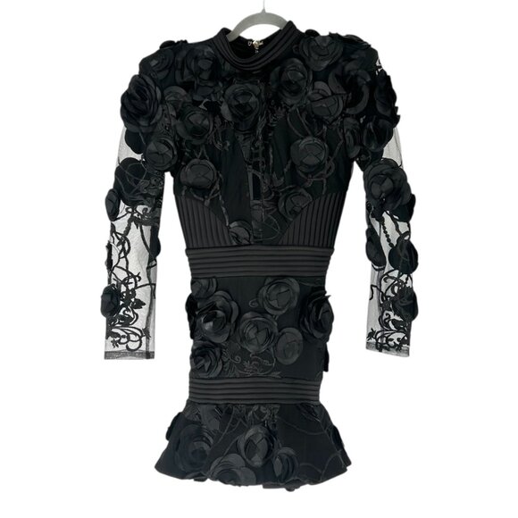 NWT Zhivago The Vendetta Black Floral Mini Dress Size 4 - Picture 3 of 11